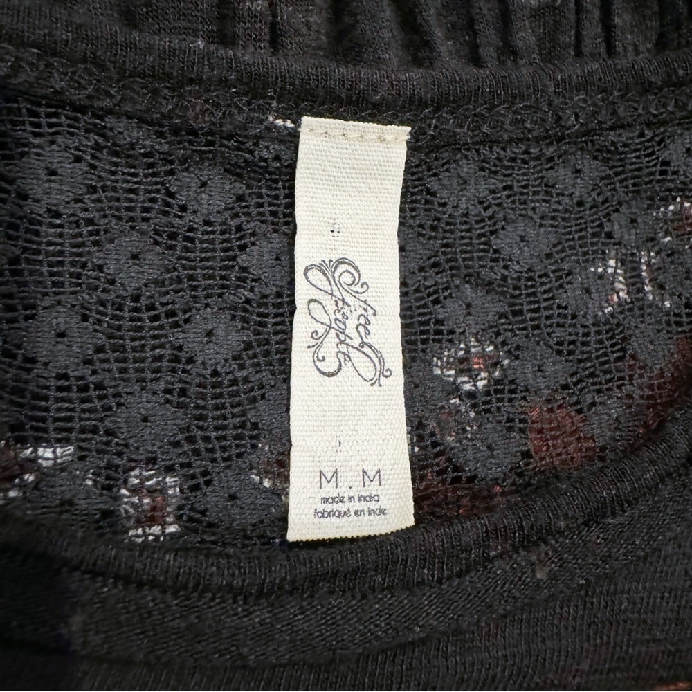 Free People | New World Embroidered Top Boho Lace Black Size Medium - Picture 6 of 8